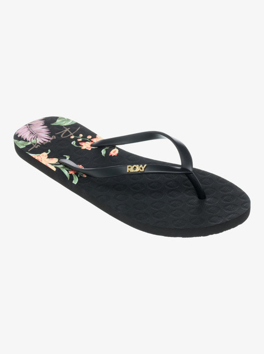Roxy Viva Printed Flip Flops in Anthracite/Black