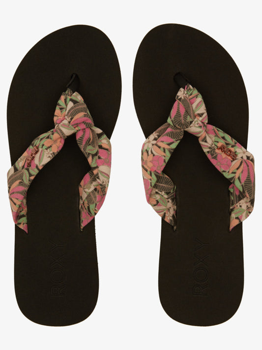 Roxy Paia V - Beach Flip-Flops for Women in Black/Pink/Soft Lime