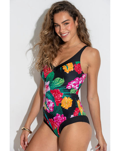 Pour Moi Tummy Control Swimsuit in Black Multi