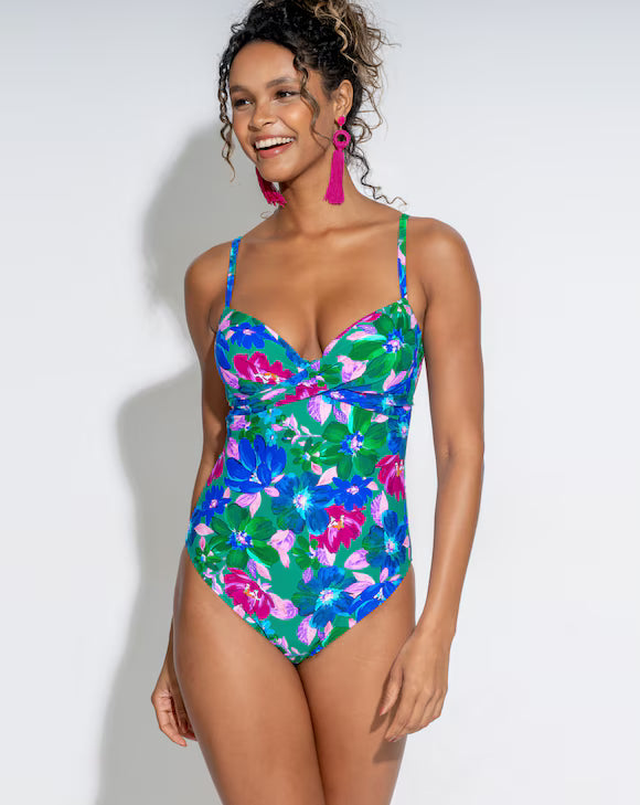 Pour Moi Free Spirit Underwired Lightly Padded Swimsuit in Green Floral
