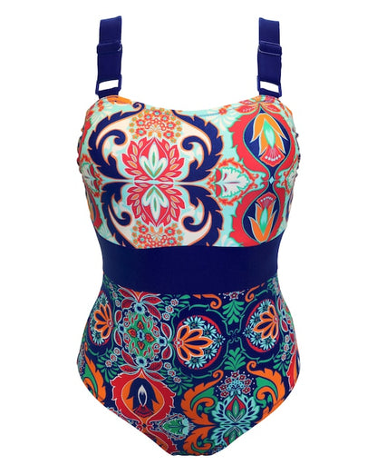 Pour Moi Palm Springs Colour Block Tummy Control Swimsuit in Navy/Aqua