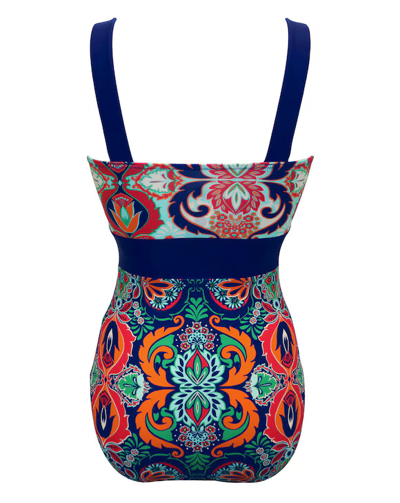 Pour Moi Palm Springs Colour Block Tummy Control Swimsuit in Navy/Aqua