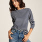 Joules Harbour Long Sleeved Top in Navy Cream Stripe