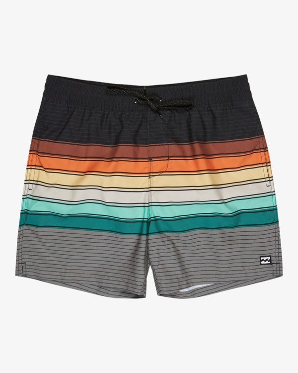 Billabong All Day Stripe Layback Swim Shorts in Black Print