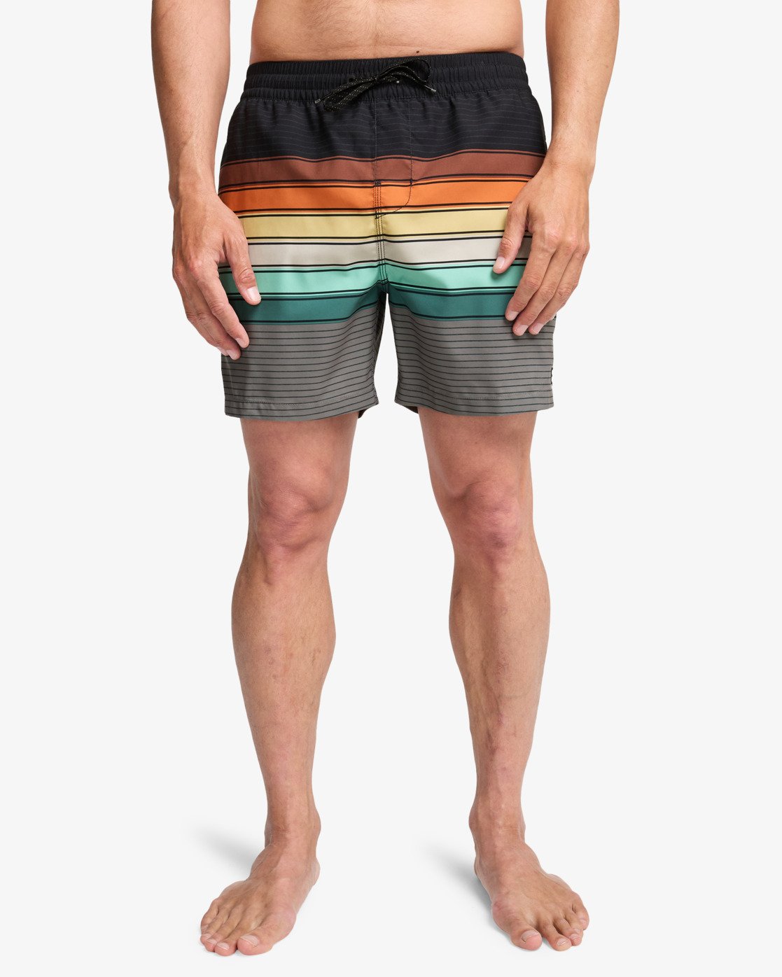 Billabong All Day Stripe Layback Swim Shorts in Black Print
