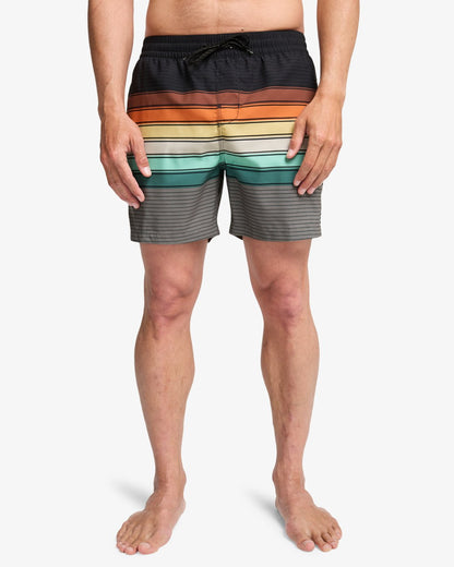 Billabong All Day Stripe Layback Swim Shorts in Black Print