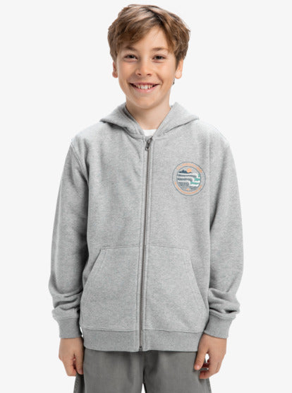 Quiksilver Graphic Boys Zip Up Hoodie in Light Grey Heather