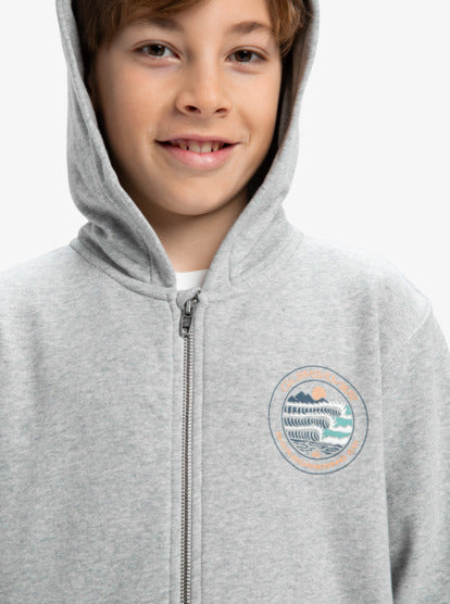 Quiksilver Graphic Boys Zip Up Hoodie in Light Grey Heather
