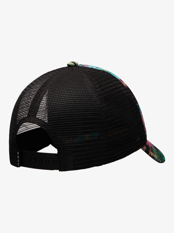Roxy Honey Coconut Girls Trucker Cap in Anthracite Aquarella