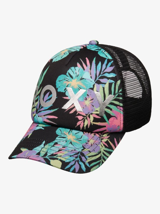 Roxy Honey Coconut Girls Trucker Cap in Anthracite Aquarella
