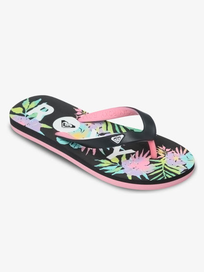 Roxy Tahiti Girls Flip Flops in Black Multi