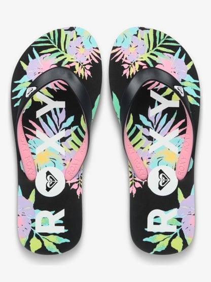 Roxy Tahiti Girls Flip Flops in Black Multi