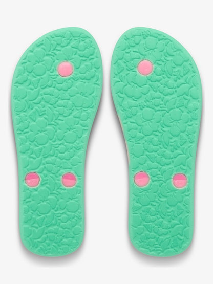 Roxy Tahiti Girls Flip Flops in Light Green Magenta