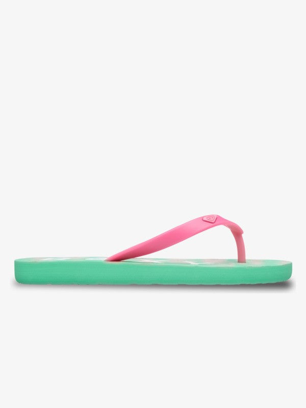 Roxy Tahiti Girls Flip Flops in Light Green Magenta