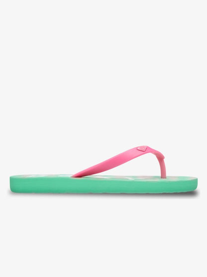 Roxy Tahiti Girls Flip Flops in Light Green Magenta