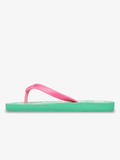 Roxy Tahiti Girls Flip Flops in Light Green Magenta