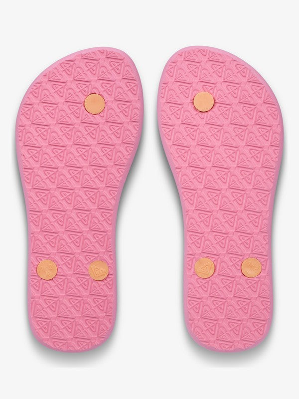 Roxy Viva Stamp Girls Flip Flops in Oak/Gold