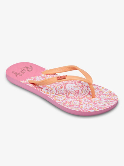 Roxy Viva Stamp Girls Flip Flops in Oak/Gold