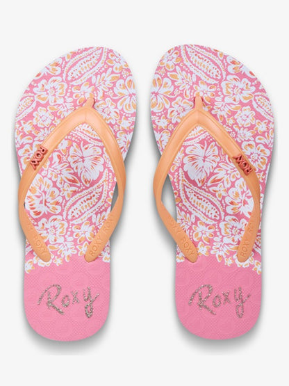 Roxy Viva Stamp Girls Flip Flops in Oak/Gold