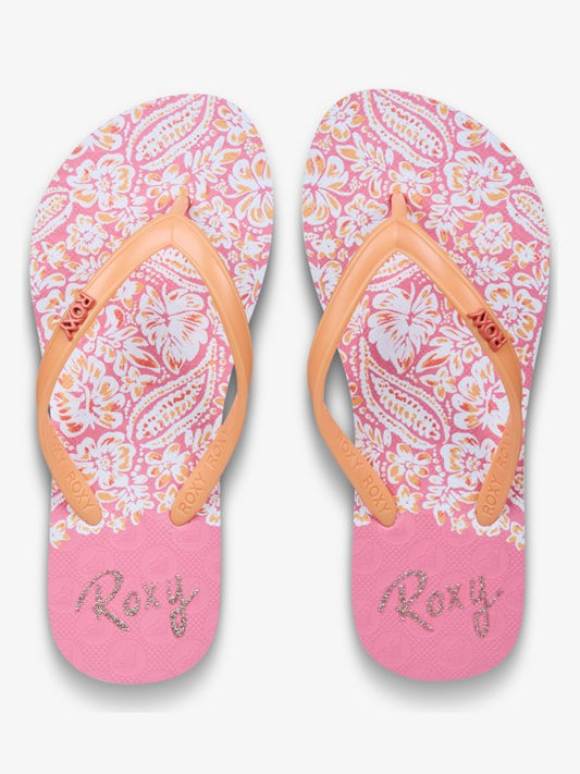 Roxy Viva Stamp Girls Flip Flops in Oak/Gold