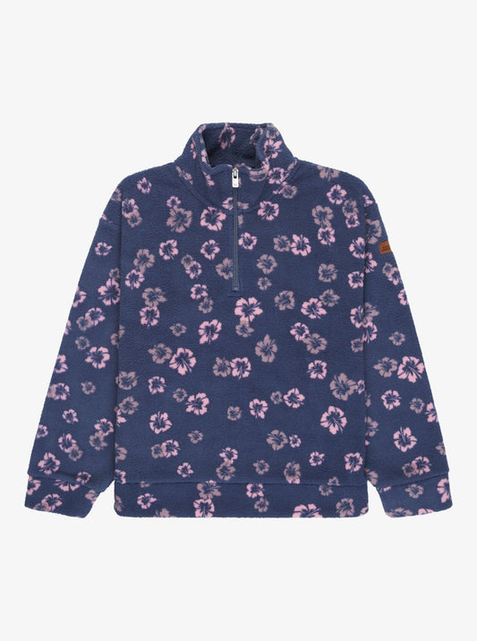 Roxy Calling All Mys Girls Half Zip Fleece in Vintage Indigo
