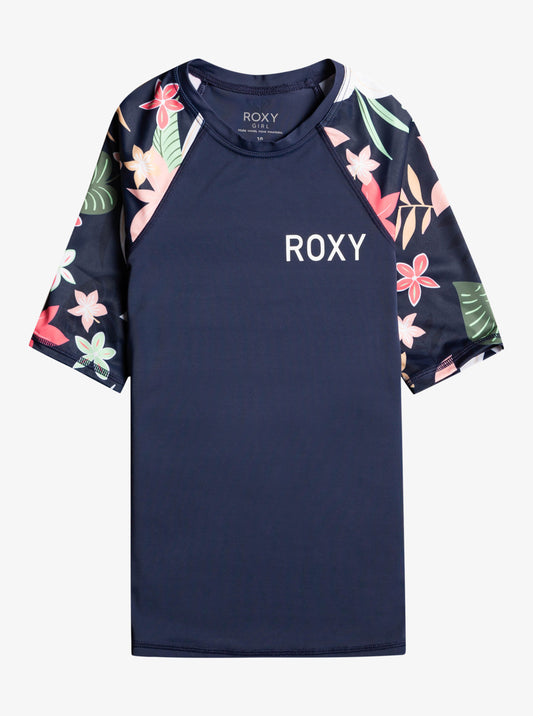 Roxy Printed Sleeves 3/4 Sleeve Rash Vest in Mood Indigo