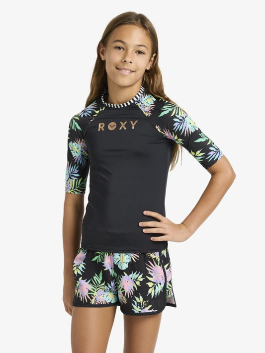 Roxy Active Girls Rash Vest in Anthracite Aquarella
