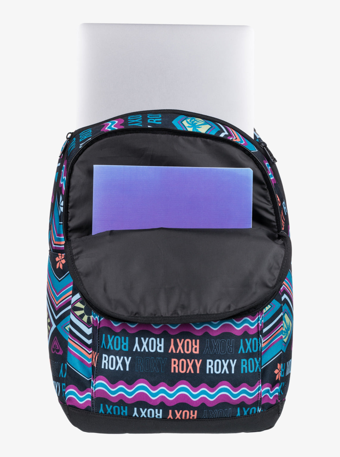 Roxy You Are Here Printed Medium Backpack in Anthracite Word Up