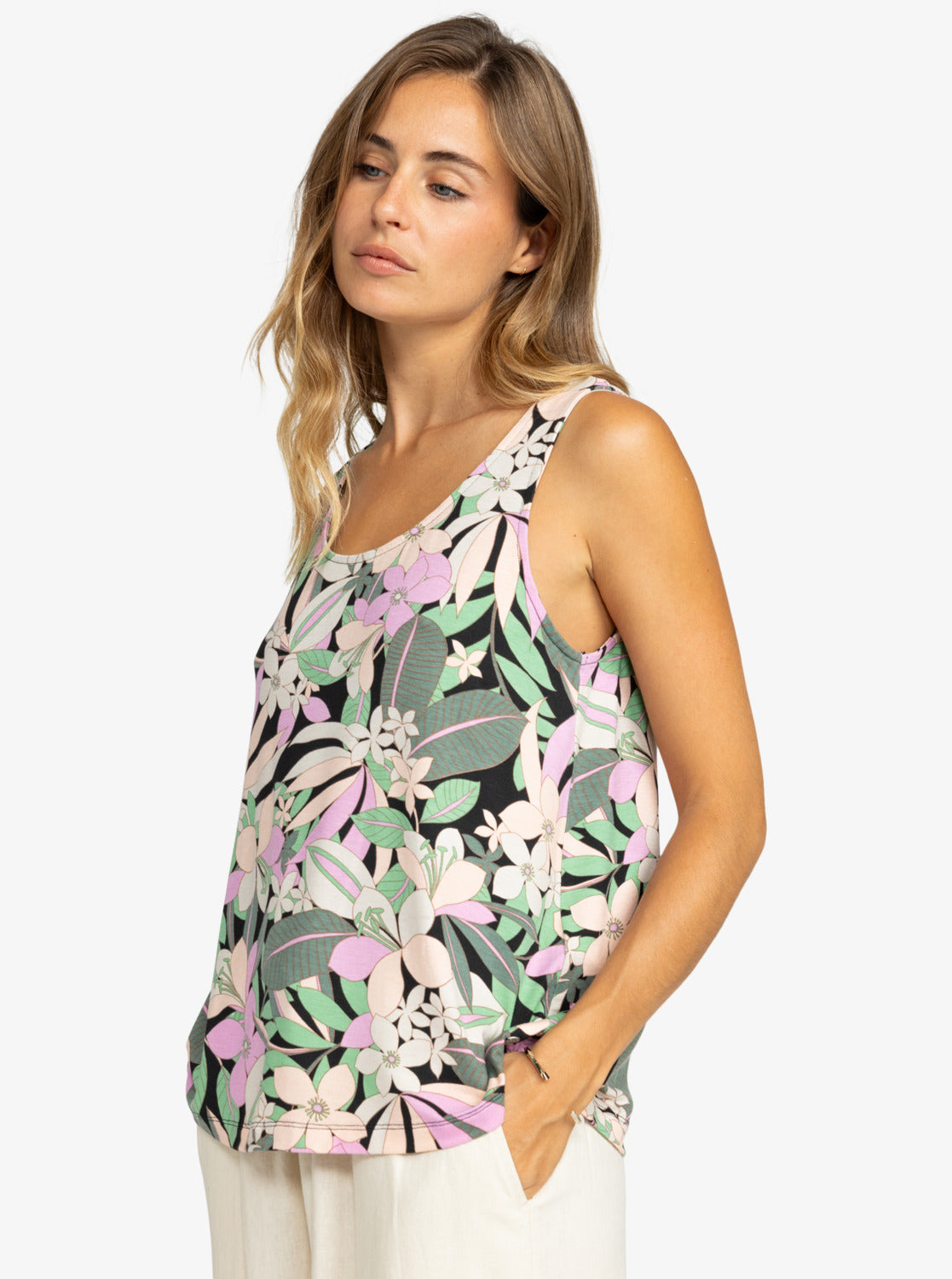 Quiksilver Flowing Printed Vest Top in Anthracite Palm Song