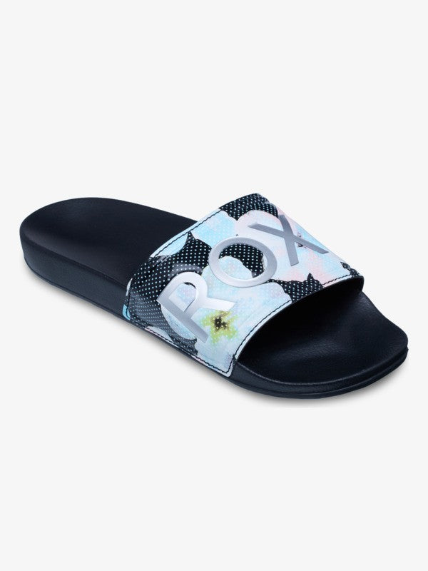 Roxy Slippy Sliders in Black Multi