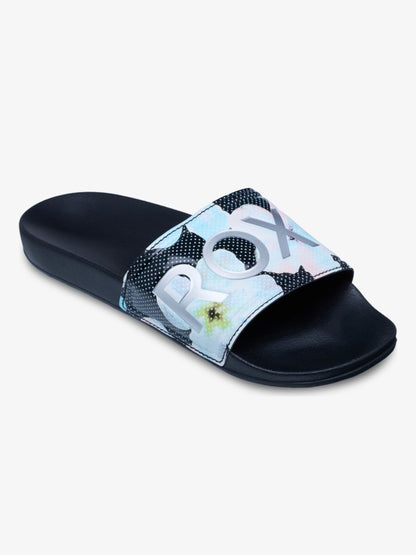 Roxy Slippy Sliders in Black Multi