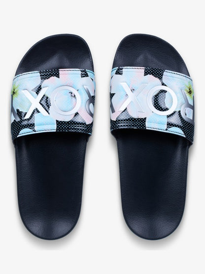 Roxy Slippy Sliders in Black Multi