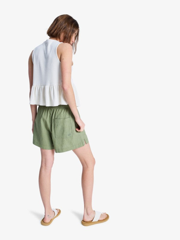 Roxy Lekeitio Break Elasticated Waist Beach Shorts in Oil Green