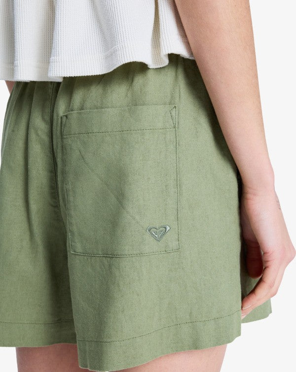 Roxy Lekeitio Break Elasticated Waist Beach Shorts in Oil Green