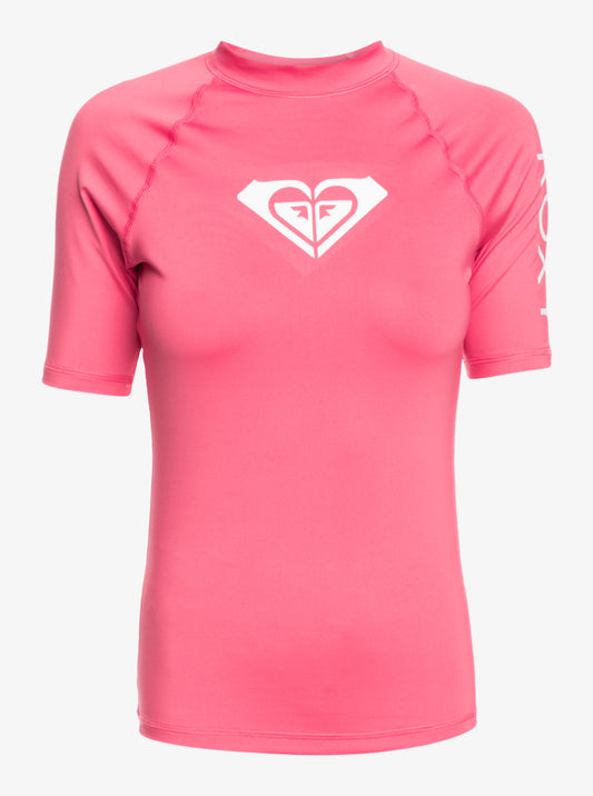 Roxy Whole Hearted Short Sleeve UPF 50 Rash Vest in Shocking Pink