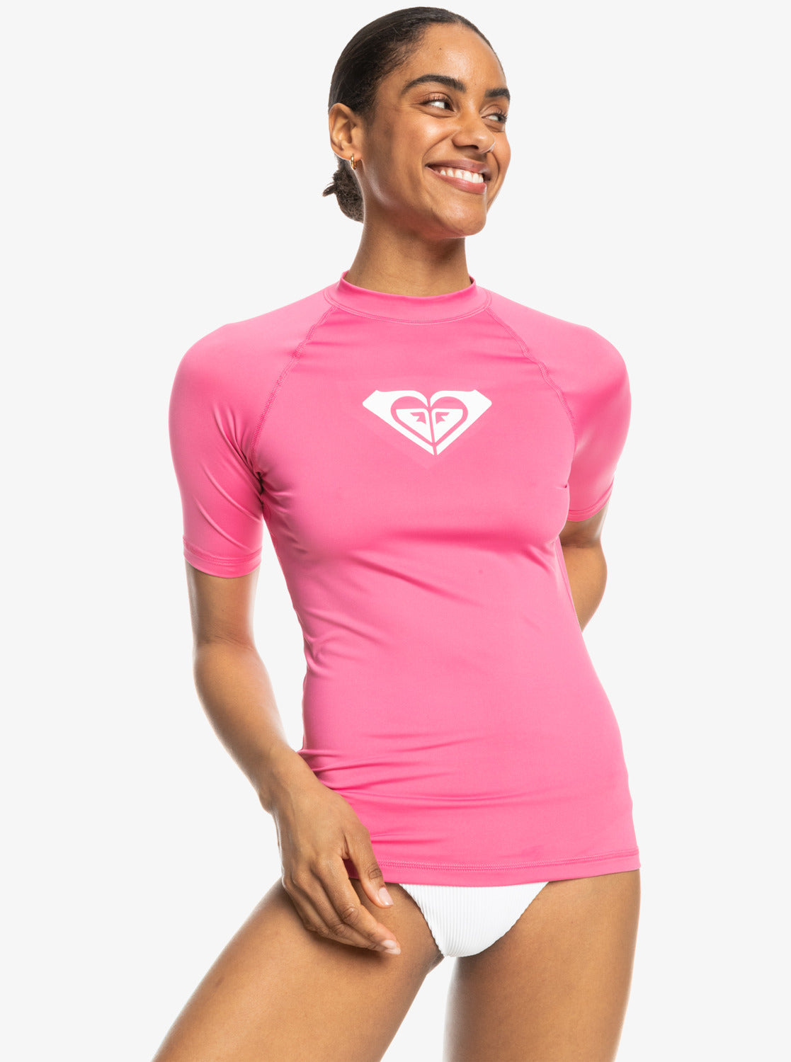 Roxy Whole Hearted Short Sleeve UPF 50 Rash Vest in Shocking Pink