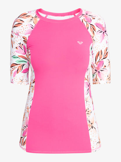 Roxy Short Sleeve UPF 50 Rash Vest in White Happy Tropical Swim