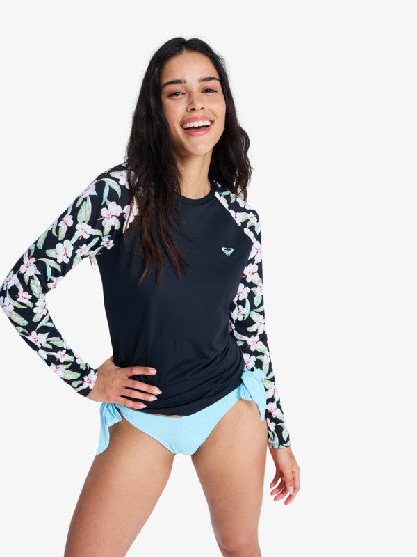 Roxy LS Lycra Rash Vest in Anthracite Spring Charming