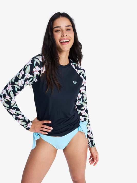 Roxy LS Lycra Rash Vest in Anthracite Spring Charming