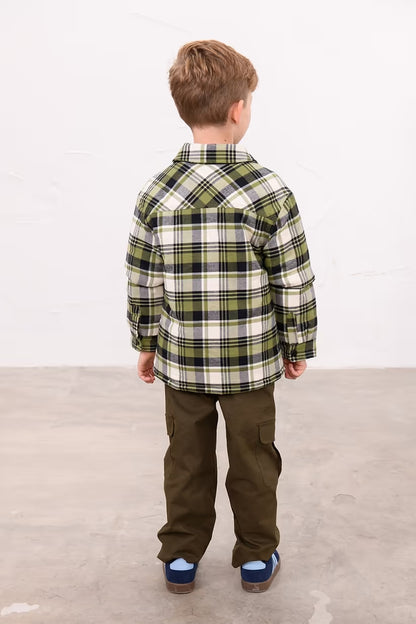 Lighthouse Hugo Overshirt in Soft Lime Cream Check