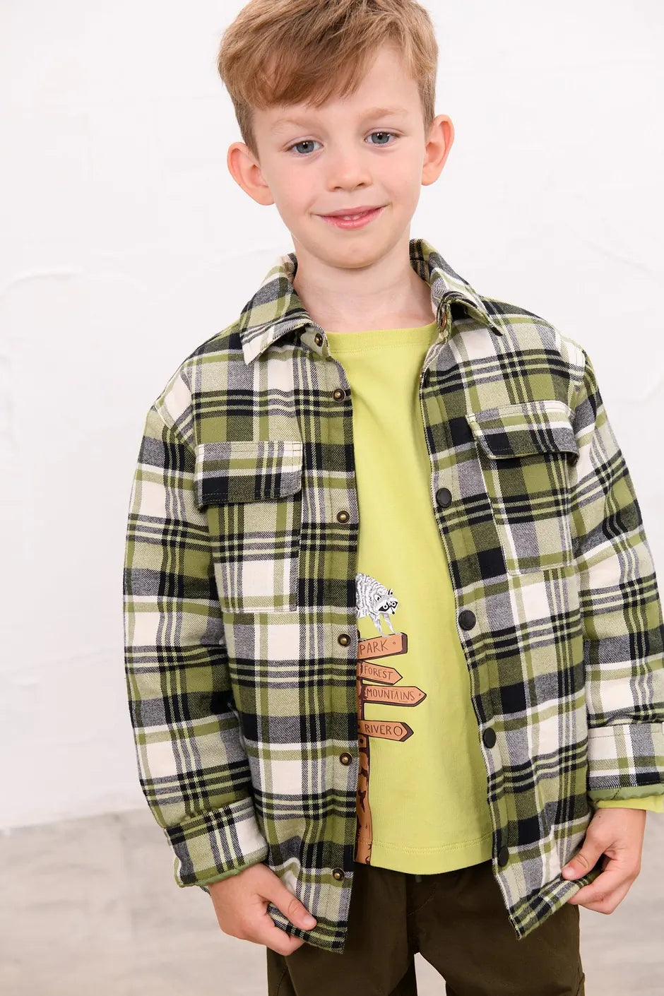 Lighthouse Hugo Overshirt in Soft Lime Cream Check