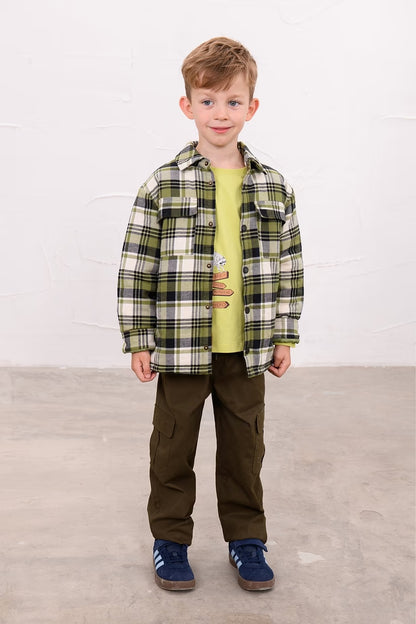 Lighthouse Hugo Overshirt in Soft Lime Cream Check