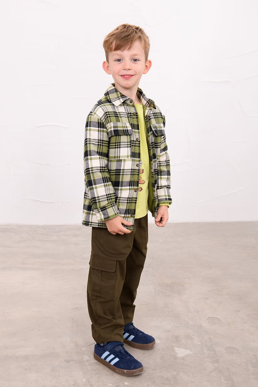 Lighthouse Hugo Overshirt in Soft Lime Cream Check