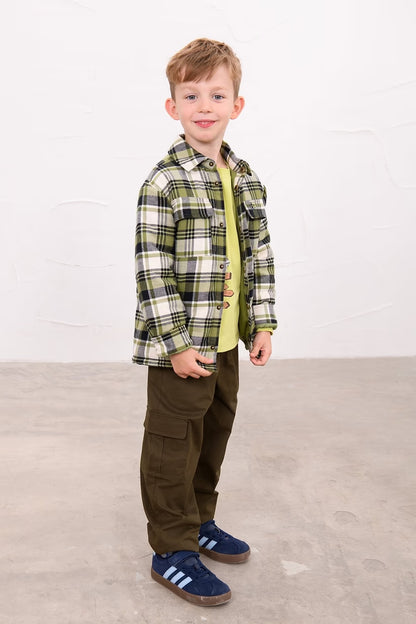 Lighthouse Hugo Overshirt in Soft Lime Cream Check
