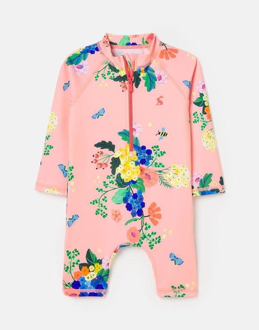 Joules Baby Sun Rash Suit in Coral Floral
