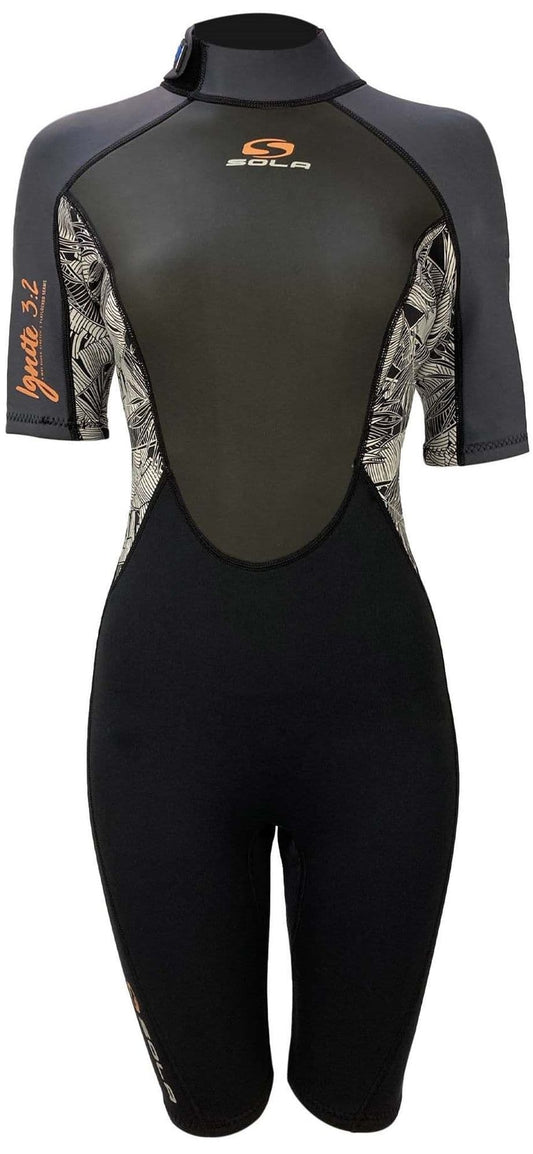Sola Ignite 3/2 BZ Ladies Shortie Wetsuit in Grey Floral