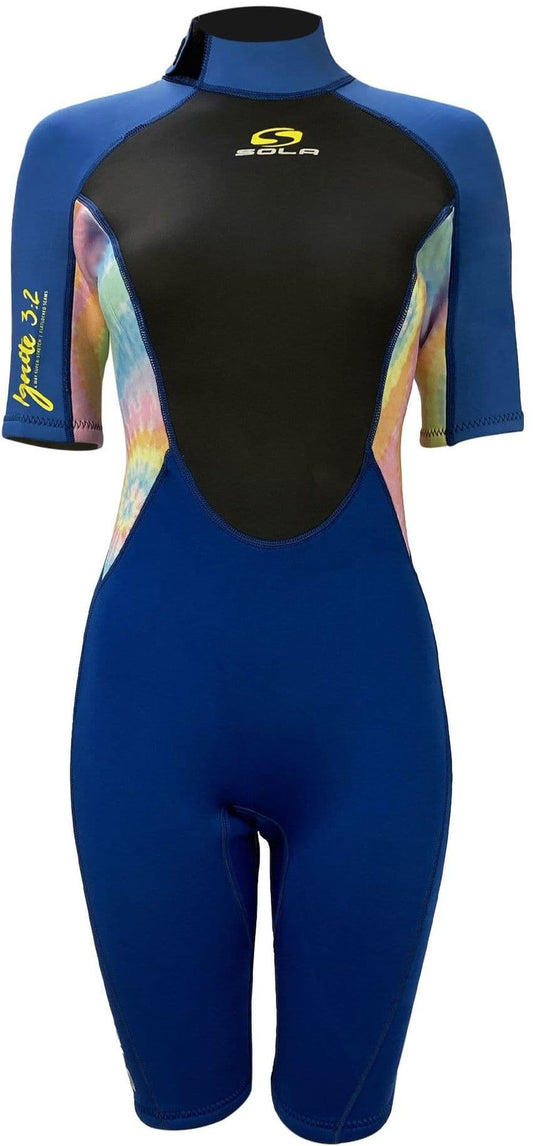 Sola Ignite 3/2 BZ Ladies Shortie Wetsuit in Blue Tie Dye