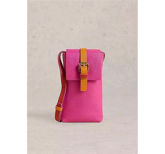 White Stuff Clara Buckle Leather Phone Bag in Pink Multi