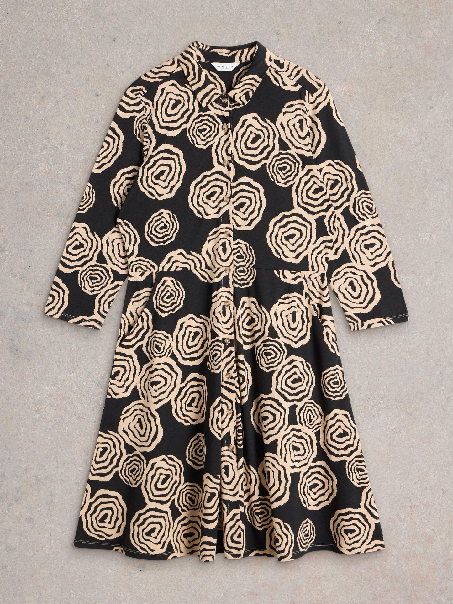 White Stuff Rua Jersey Shirt Dress in Black Print