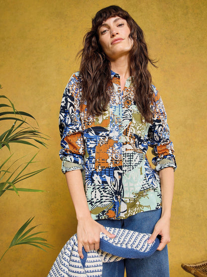 White Stuff Sophie Cotton Shirt in Orange Multi